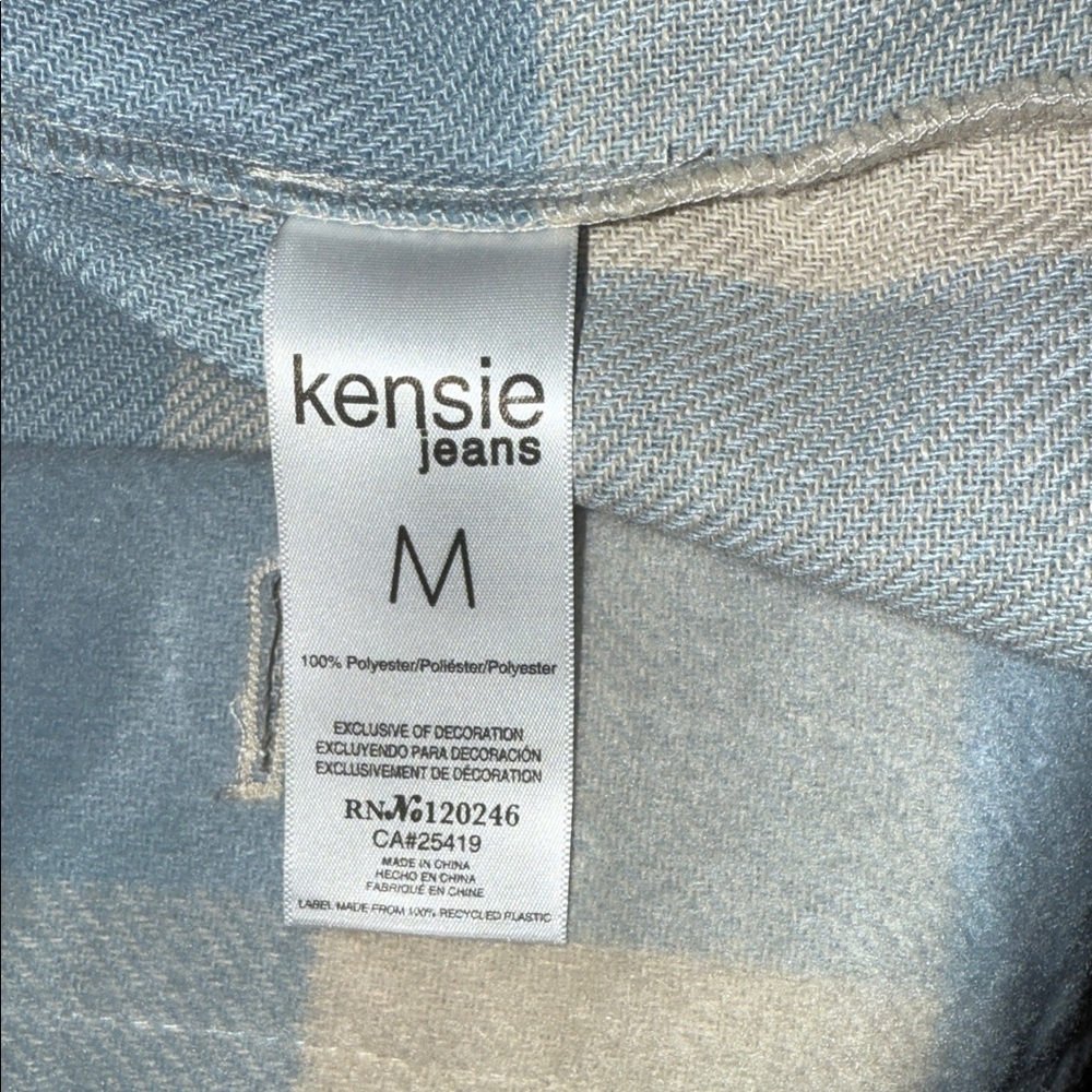 Kensie Jeans Womens Plaid Shacket Blue Cream Buffalo Check Shirt Jacket Medium - Picture 4 of 5